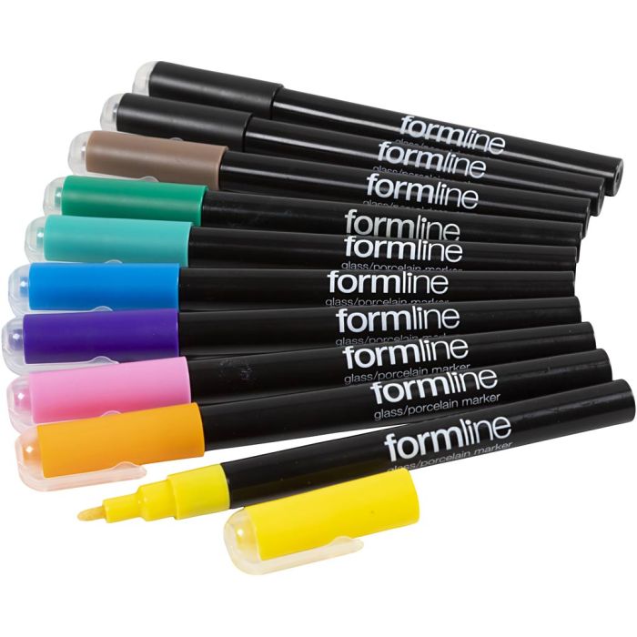 Formline glass-/porselenstusjer, strek 1-2 mm, ass. farger, 10 stk./ 1 pk.