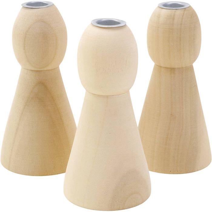 Kjegle lysestaker i tre, H: 9,5 cm, 10 stk./ 1 pk.