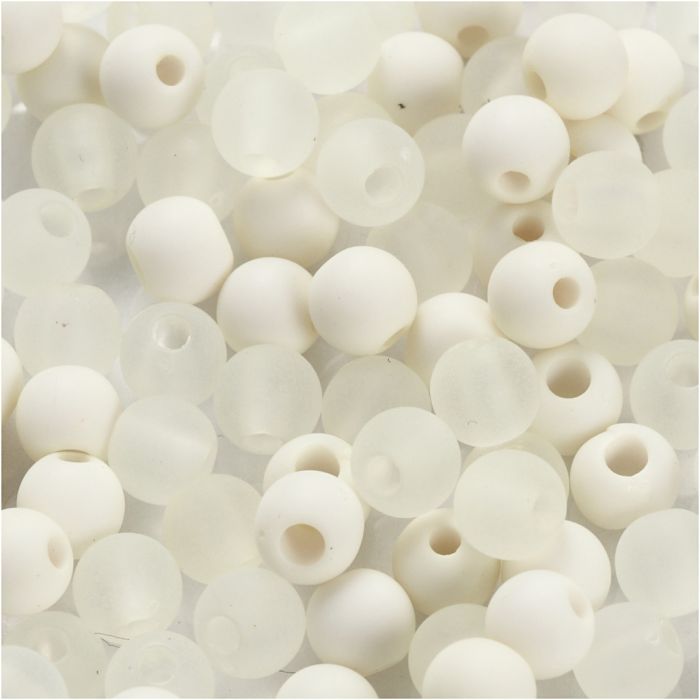 Plastperler, dia. 6 mm, hullstr. 2 mm, ca. 150 stk., creme, 40 g/ 1 pk.