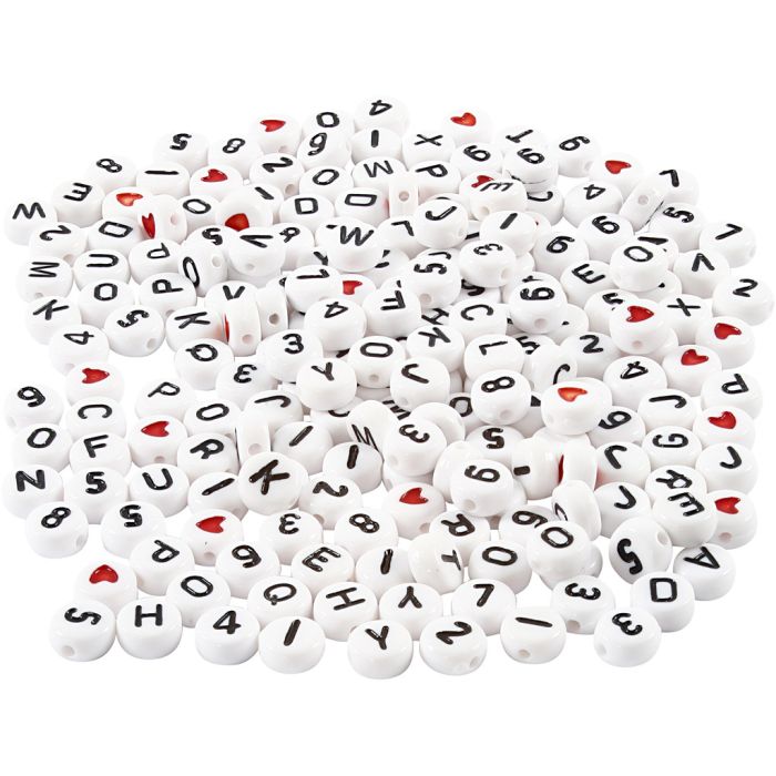 Bokstavperler, str. 7 mm, hullstr. 1,2 mm, ca. 1500 stk., hvit, 200 g/ 1 pk.