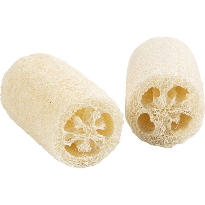 Naturlig loofahsvamp, L: 10 cm, dia. 5,5-8 cm, lys natur, 2 stk./ 1 pk.