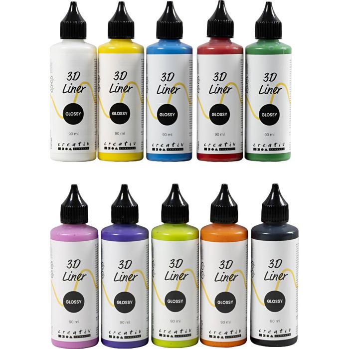 3D Liner, blank, dekkende, ass. farger, 10x90 ml/ 1 pk.