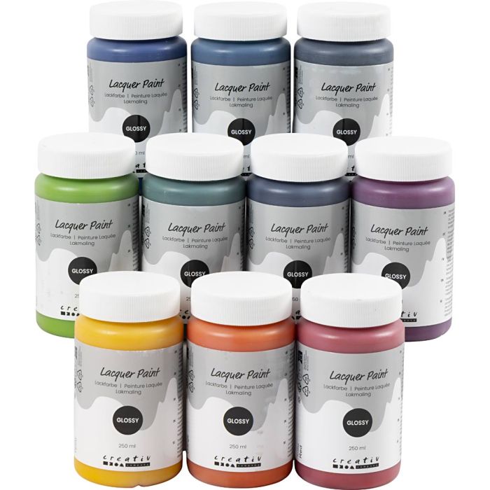 Lakkmaling, blank, ass. farger, 10x250 ml/ 1 pk.