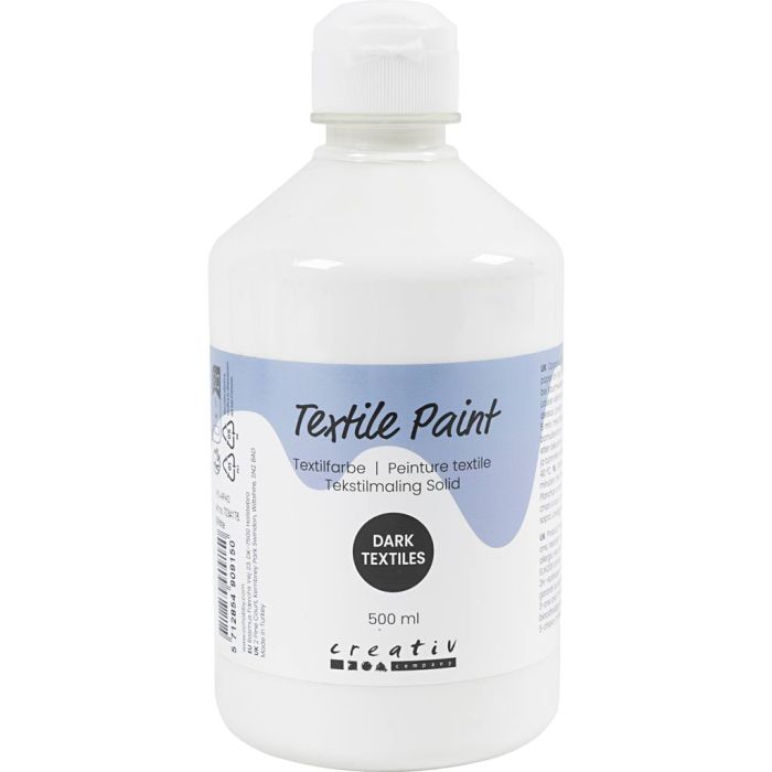 Tekstilmaling, dekkende, dekk hvit, 500 ml/ 1 fl.