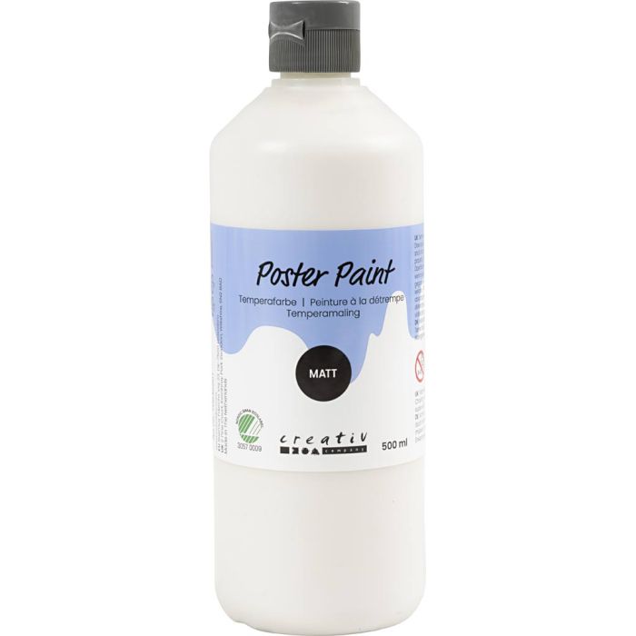 Temperamaling, matt, semi opaque, hvit, 500 ml/ 1 fl.