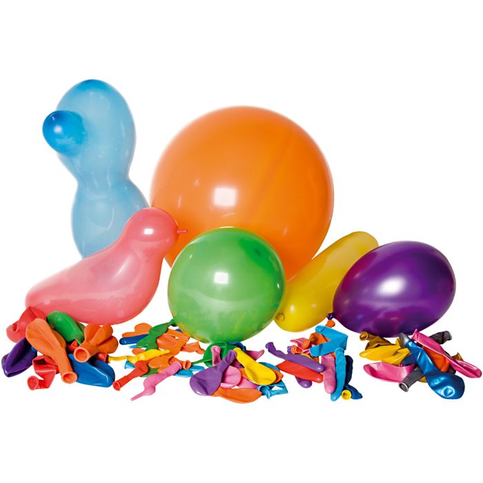 Ballonger, assorterte farger og former, 200 stk./ 1 pose