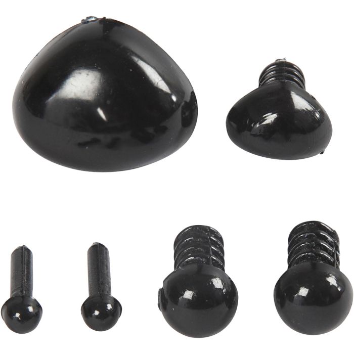 Øyne og snuter for modellering, dia. 3+6 mm, str. 8x6+14x11 mm, svart, 20 sett/ 1 pk.