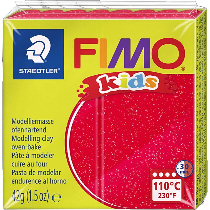 FIMO® Kids Leire, glitter, rød, 42 g/ 1 pk.