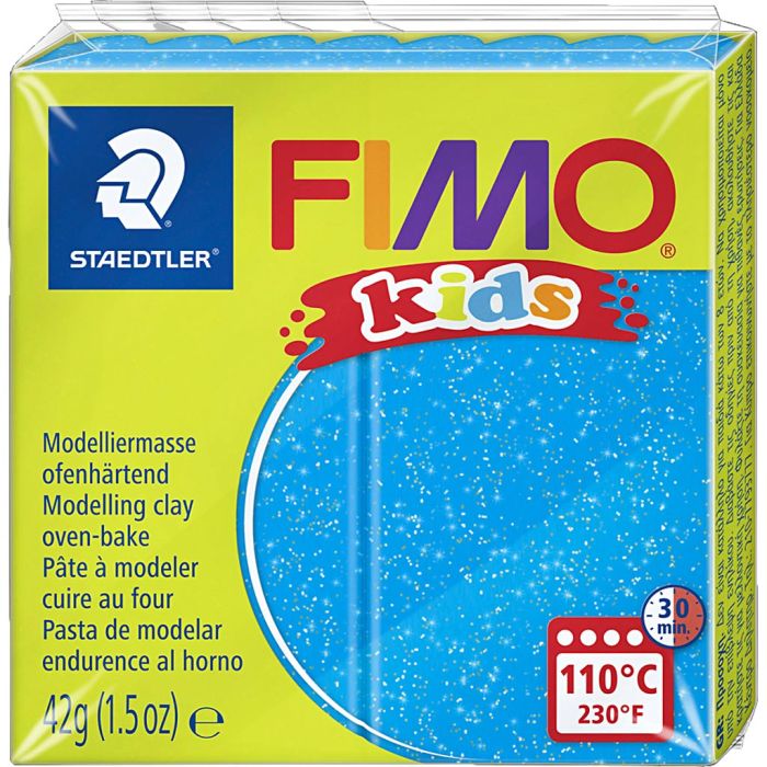 FIMO® Kids Leire, glitter, blå, 42 g/ 1 pk.