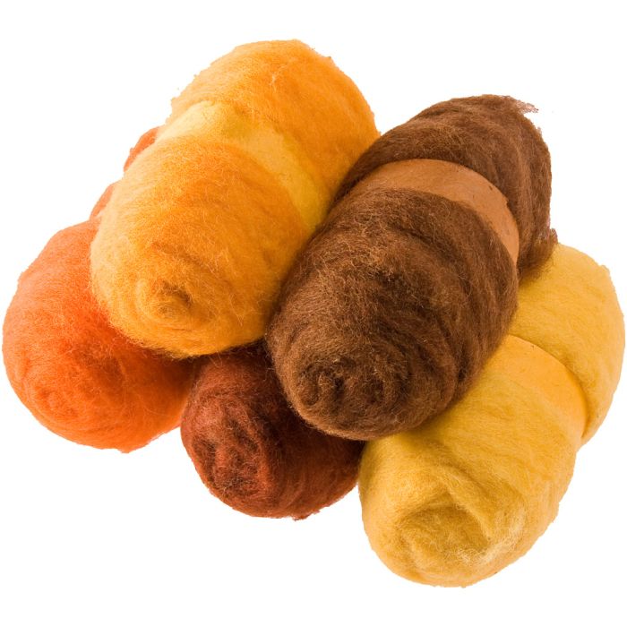 Kardet Ull, orange, gul, 5x100 g/ 1 pk.