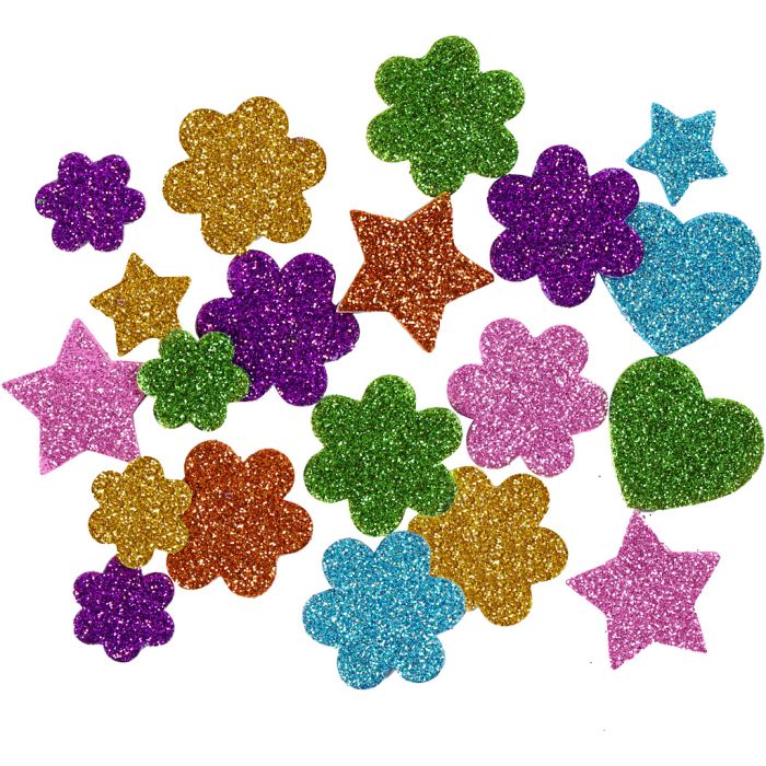 Mosgummifigurer, Stjerner, blomster og hjerter, dia. 19+29 mm, 100 ass./ 1 pk.