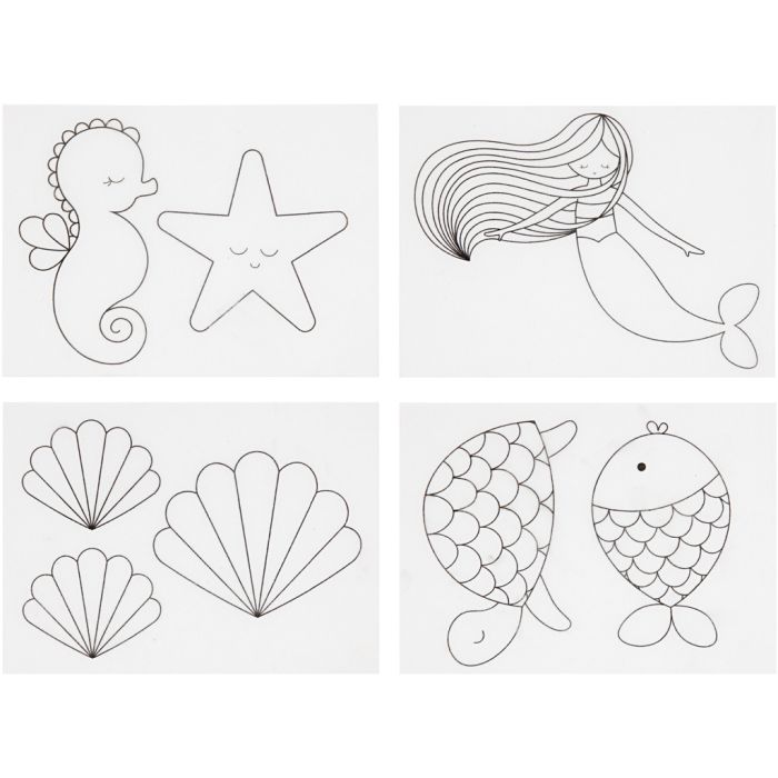 Krympeplastark med motiver, havfrue, ark 10,5x14,5 cm, tykkelse 0,3 mm, matt transparent, 4 ark/ 1 pk.