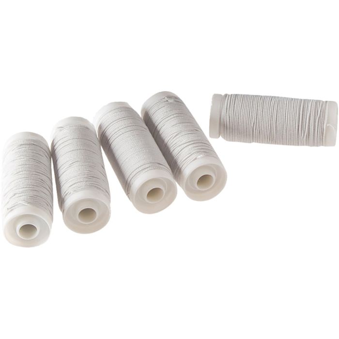 Tynn, rund elastisk tråd, dia. 0,5 mm, hvit, 5x20 m/ 1 pk.