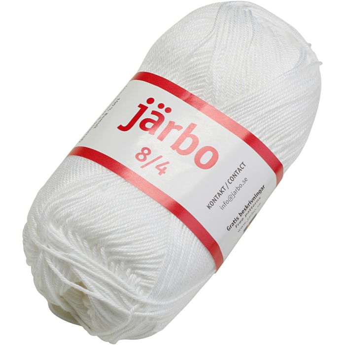 Mercerisert bomullsgarn, nr. 8/4, heklenål 3, hvit, 50 g/ 1 nst.