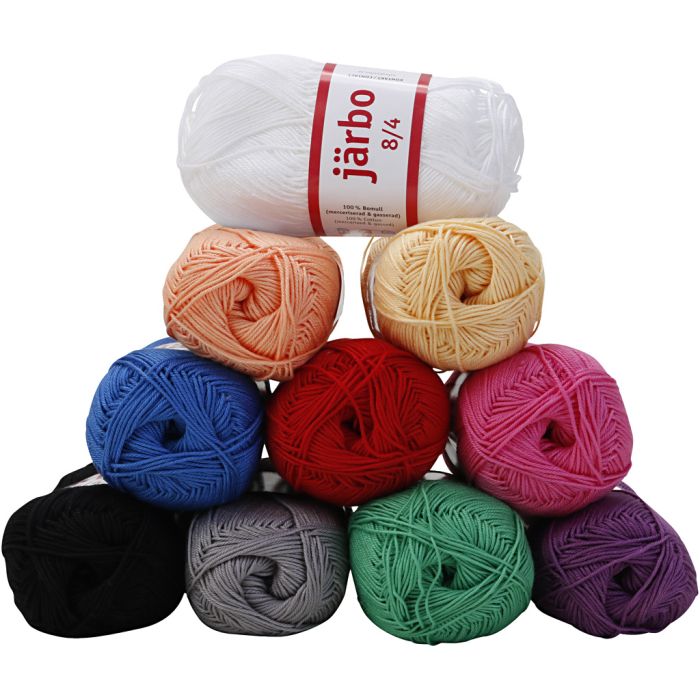 Mercerisert bomullsgarn, nr. 8/4, 10x50 g/ 1 pk.