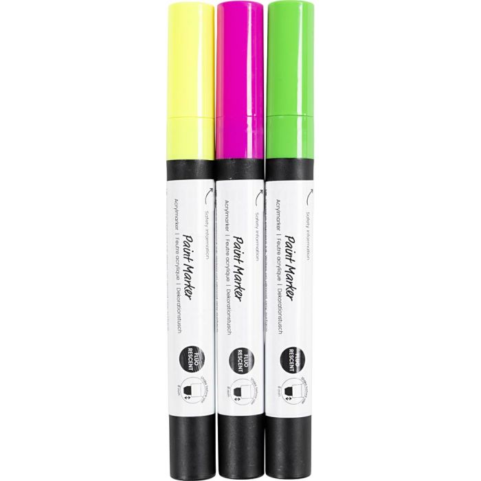 Dekorasjonstusj, strek 8 mm, Innhold kan variere , fluorescerende ass. farger, 3 stk./ 1 pk.