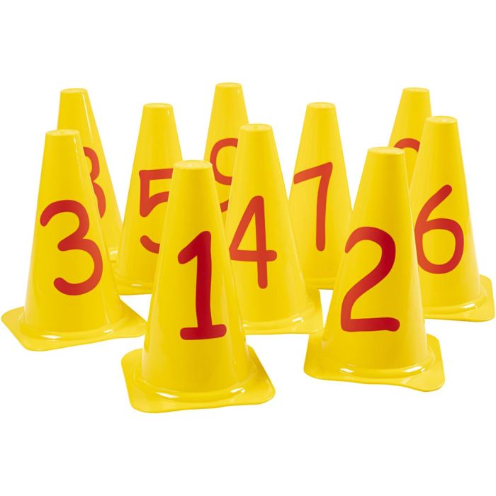 Kjegler med tall, str. 23 cm, 10 stk./ 1 pk.