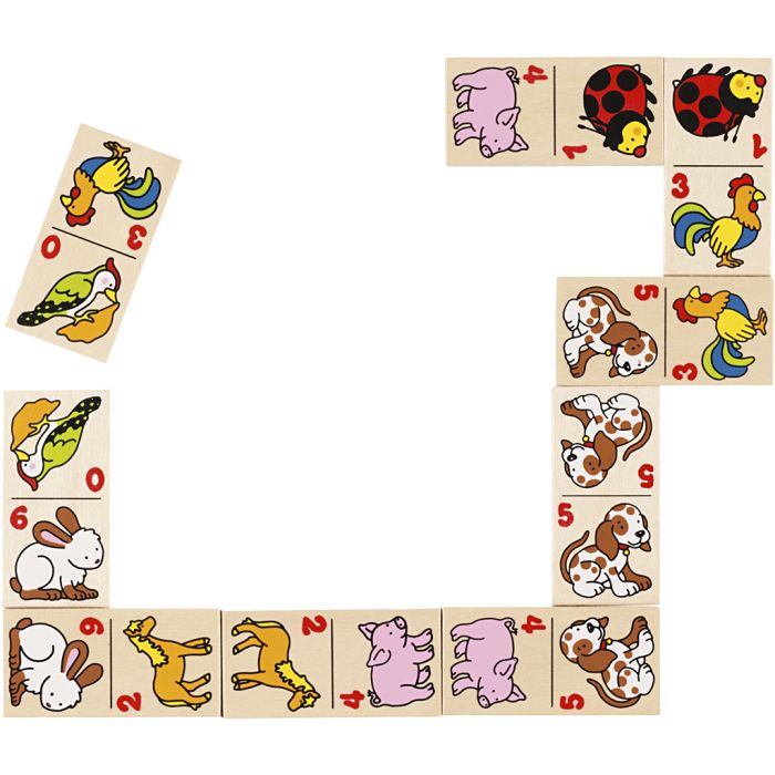 Domino med dyremotiver, DK,NL,ES,FR,ENG,DE,IT, 1 sett