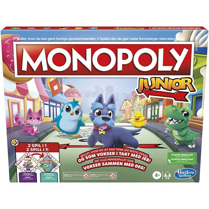 Monopoly Junior, DK,NO, 1 sett, Dansk tekst,Norsk tekst