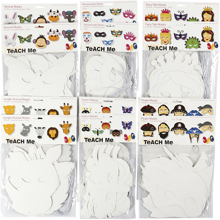 Kartongmasker, H: 15-22 cm, B: 24-25 cm, hvit, 12x16 stk./ 1 pk.