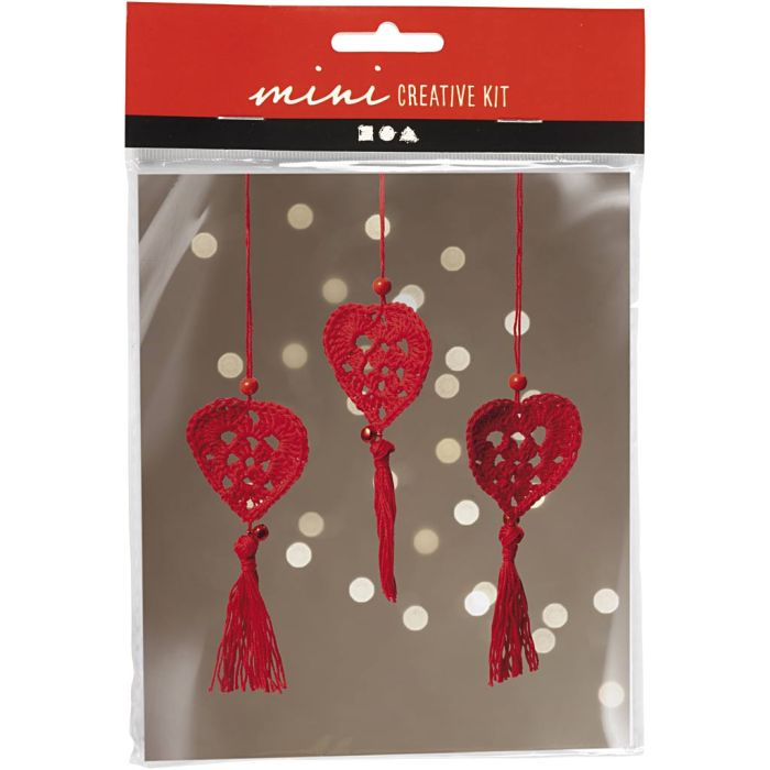 Mini DIY Kit Hekling, Hjerter, 1 pk.