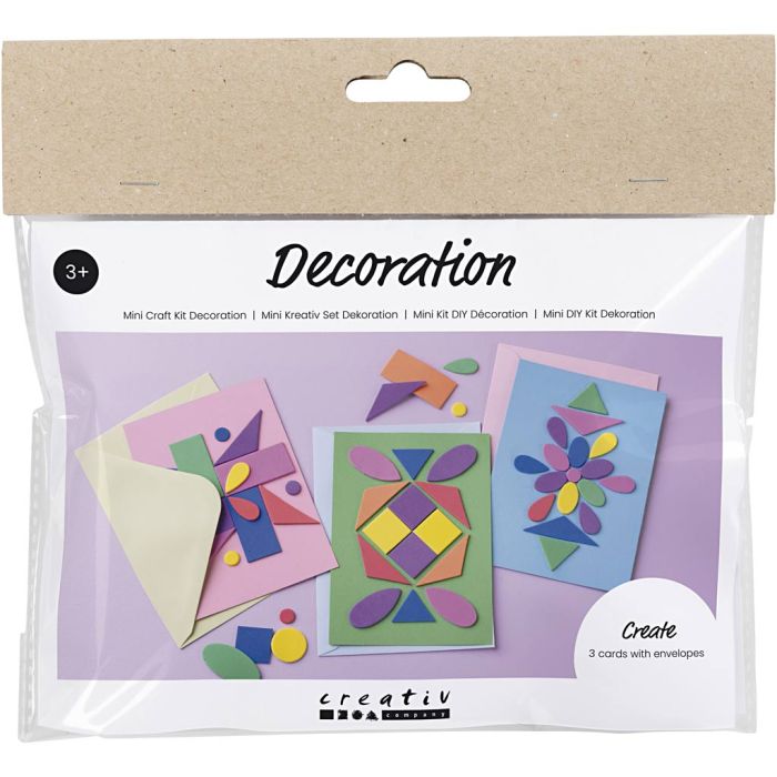 Mini DIY Kit Dekorasjon, Dekorerte kort, blå, grønn, pink, 1 pk.
