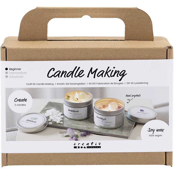 Mini DIY Kit Lysstøping, Soyalys med aventurin og ametyst, creme, off white, 1 pk.