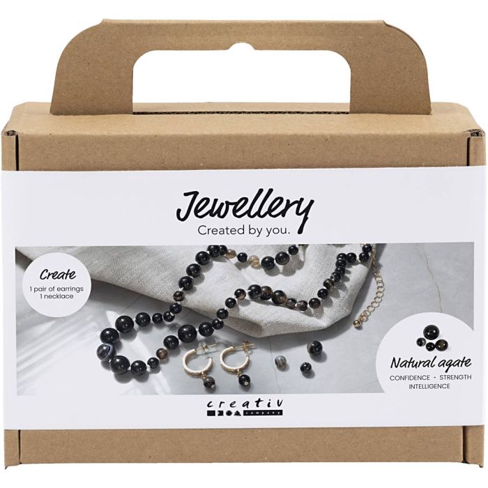 Mini DIY Kit Smykker, Halskjede og øreringer, svart, hvit, 1 pk.