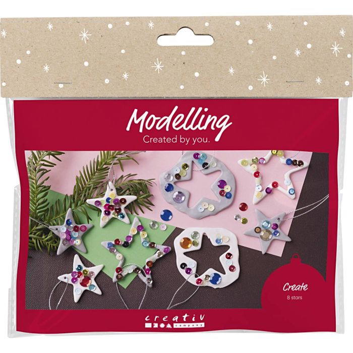 Mini DIY Kit Modellering, Stjerner, sølv, hvit, 1 pk.