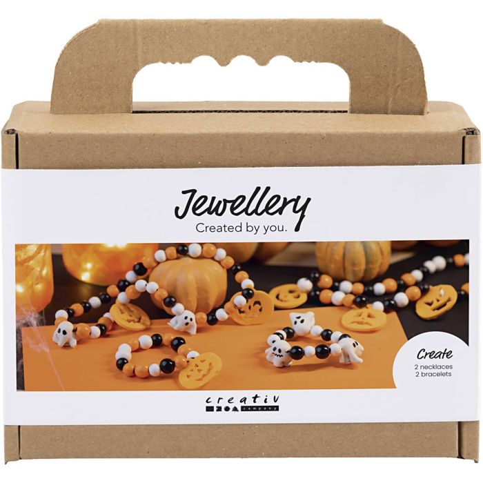 Mini DIY Kit Smykker, Halskjede og armbånd, halloween farger, 1 pk.