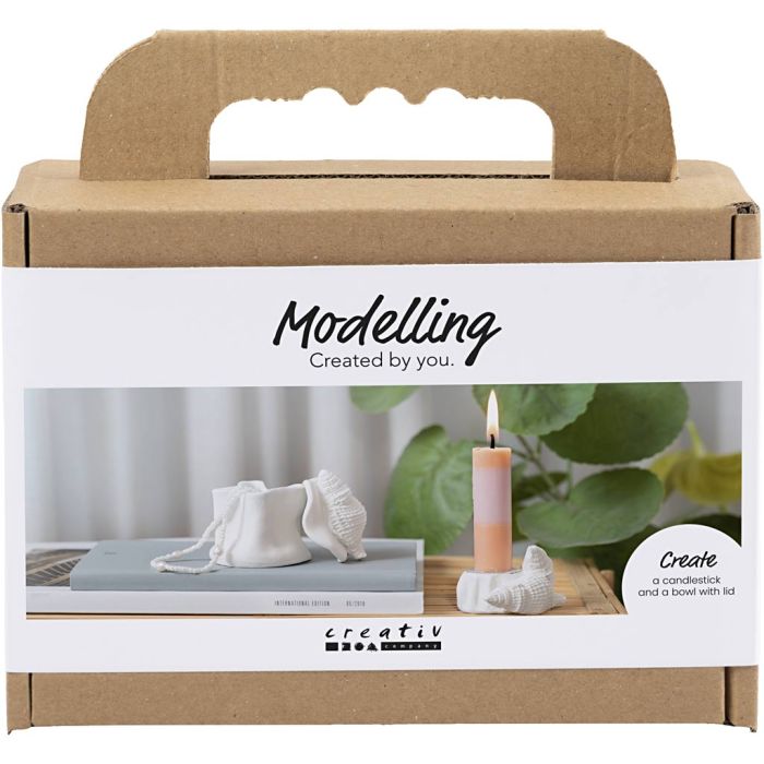 Mini DIY Kit Modellering, Lysholder med skjell, off white, 1 pk.