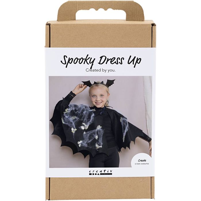 DIY Kit Skummelt Kostyme, Flaggermuskappe og hårbøyle, svart, svart glitter, 1 pk.