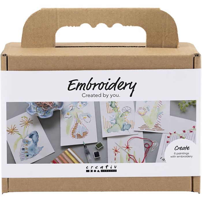 Mini DIY Kit Broderi, Malerier med broderi, ass. farger, 1 pk.