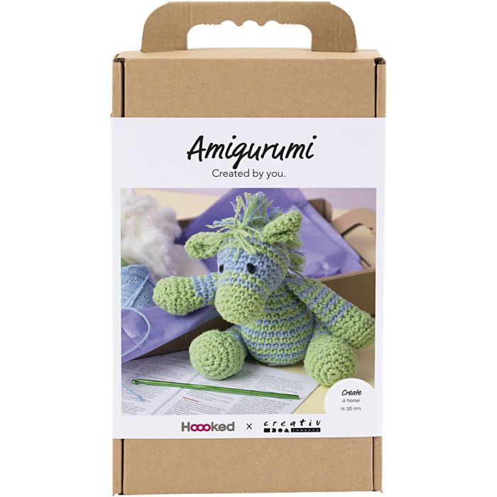DIY Kit Amigurumi, Sebra , lys blå, lys grønn, 1 pk.