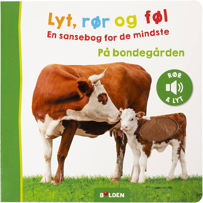 Sensorisk bok: Lytt, ta og føl, Bondegårdsdyr, L: 20 cm, B: 20 cm, 1 stk.