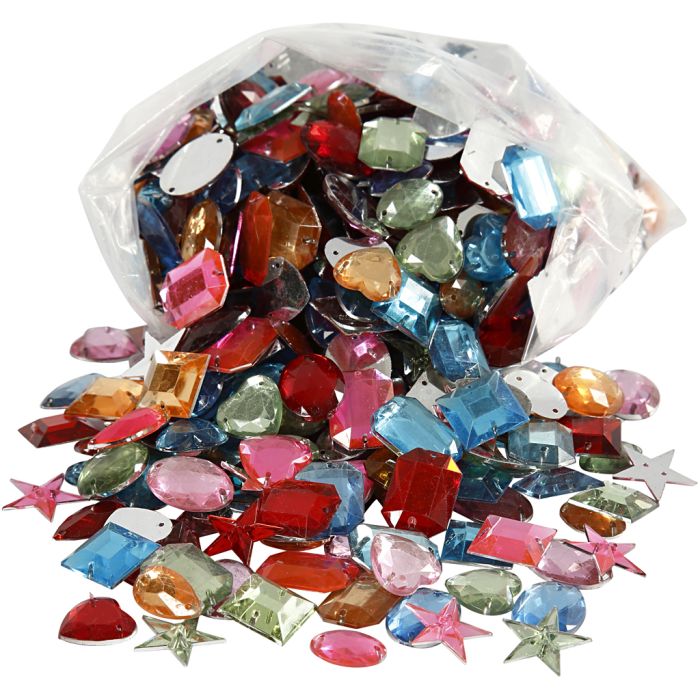 Rhinsten, str. 10-17 mm, ca. 800 stk., ass. farger, 210 g/ 1 pk.