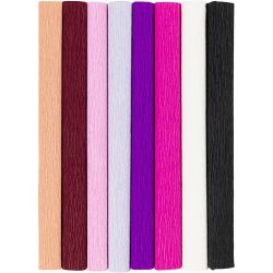 Kreppapir, ark 25x60 cm, Strekk-/krep: 180%, 105 g, lilla/pink harmoni, 8 ark/ 1 pk.