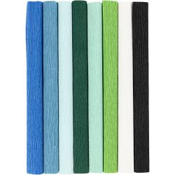 Kreppapir, ark 25x60 cm, Strekk-/krep: 180%, 105 g, bl&aring;/gr&oslash;nn harmoni, 8 ark/ 1 pk.