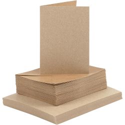 Kort og konvolutter, kort str. 10,5x15 cm, konvolutt str. 11,5x16,5 cm, 120+240, natur, 50 sett/ 1 pk.