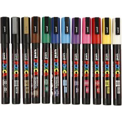 Posca Marker, nr. PC-3M, strek 0,9-1,3 mm, fine, ass. farger, 12 stk./ 1 pk.