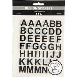 Rub on Merkelapper, bokstaver og tall, H: 17 mm, B: 17 mm, ark 12,2x15,3 cm, svart, 2 ark/ 1 pk.