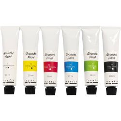 Gouache-maling, standardfarger, 6x20 ml/ 1 pk.