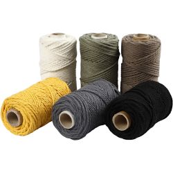 Macramè-rep, L: 55 m, dia. 4 mm, ass. farger, 6x330 g/ 1 pk.
