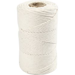 Macram&egrave;-Snor, L: 198 m, dia. 2 mm, r&aring;hvit, 330 g/ 1 rl.