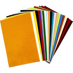 Hobbyfilt, ark 20x30 cm, tykkelse 1,5-2 mm, 180-200 g, ass. farger, 24 ass. ark/ 1 pk.