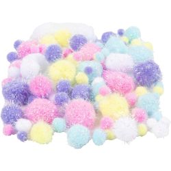 Pomponger, dia. 15-40 mm, glitter, ca. 75 stk., pastellfarger, 62 g/ 1 pk.