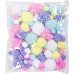 Pomponger, dia. 15-40 mm, glitter, ca. 75 stk., pastellfarger, 62 g/ 1 pk.