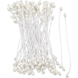 Blomsterst&oslash;vb&aelig;rere, L: 6,4 cm, dia. 2 mm, hvit perlemor, 100 stk./ 1 pk.