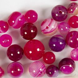 Perler av agat, dia. 6+8+10 mm, hullstr. 0,9-1 mm, pink, 28 stk./ 1 pk.