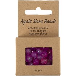 Perler av agat, dia. 6+8+10 mm, hullstr. 0,9-1 mm, pink, 28 stk./ 1 pk.